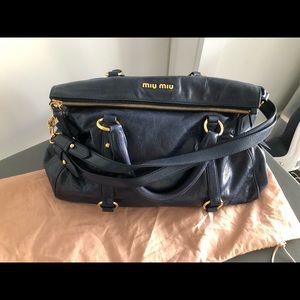 ‼️AUTH MIU MIU VITELLI LUX BOW SATCHEL BAG IN NAVY BLUE